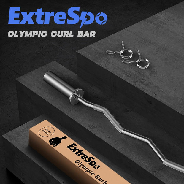 Olympic EZ Curl Barbell Bar, 47" EZ Curl Bar for Weight Lifting, Biceps, triceps, Back/Leg Muscle Group exercise,Chrome Curling Bar for 2 Inch Weight Plates,with 2 Spring Collars