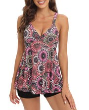 SEAFORM Women's Tankini Bathing Suits Two-Piece Tummy Control Swim Dress High Waist Printing Padded Swimsuits with Boyshorts