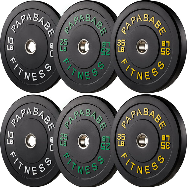 Papababe Weight Plates, 2-Inch Weights Plates Set, Floor Protective Rubber Weight Plates, 10-600lbs Bumper Plates for Barbell Strength Training & Weightlifting (Single/Pair/Full Set)