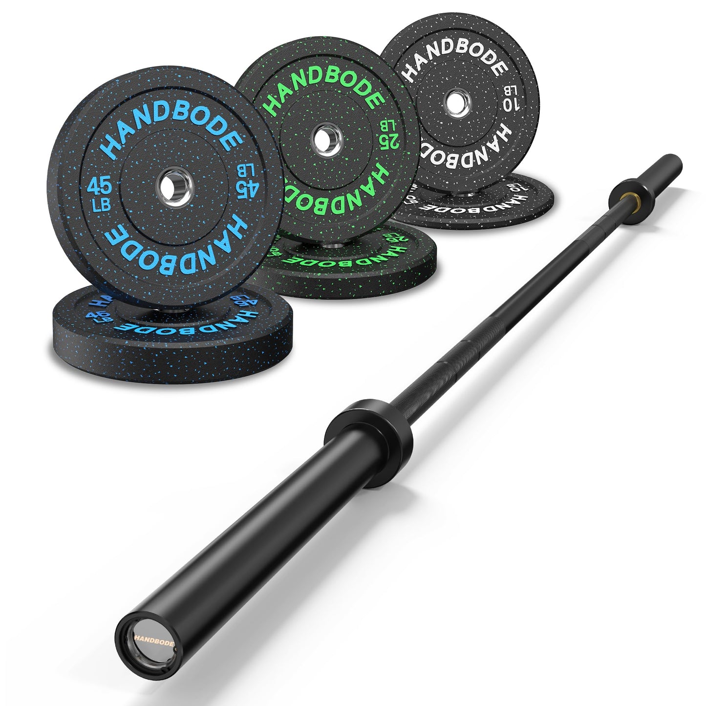 Bumper Plate Olympic Weight Plate Set 2 - Inch, 10-55 lb Barbell Weight Plates for Home Gym, Black Rubber Strength Training Plate for Weight Lifting with 45 lb (20 kg) Black/Silver Barbell