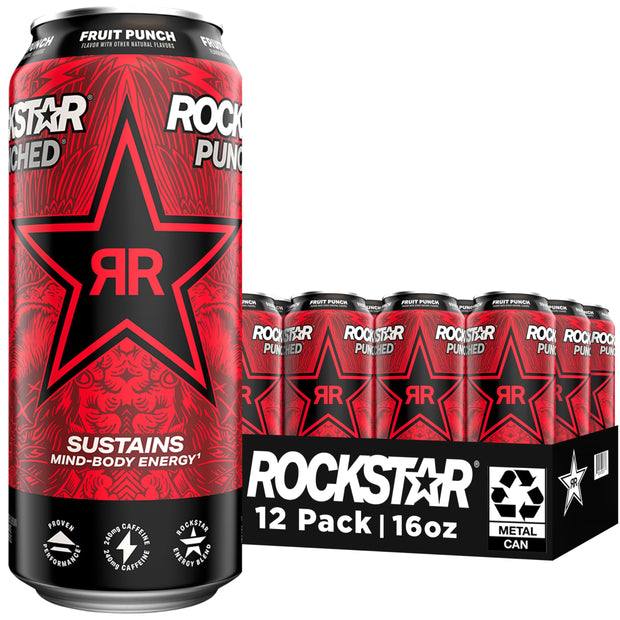 Rockstar Energy Drink Punched Hardcore Apple, 16oz Cans (12 Pack)
