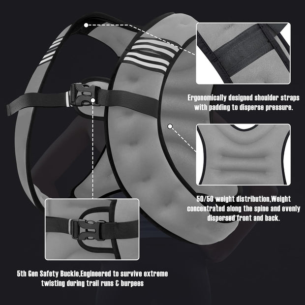 Weighted Vest Men or Women - 5/10/15/20/25/30lbs Weights with Reflective Stripe, Weighted Vest for Workout Equipment for Strength Training Running - Walking Weight Loss