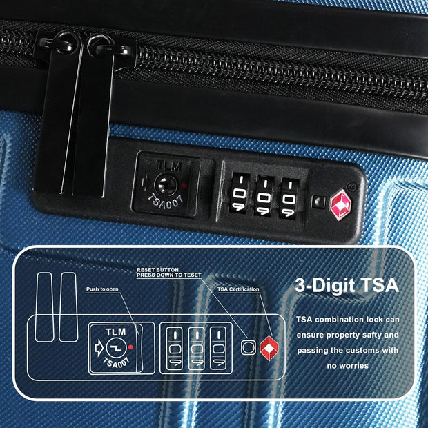 Luggage Sets 4 Piece, ABS PC Lightweight Suitcases with Wheels, Hardshell Luggage Sets Carry on Luggage with TSA Lock Blue (12in 20in 24in 28in)