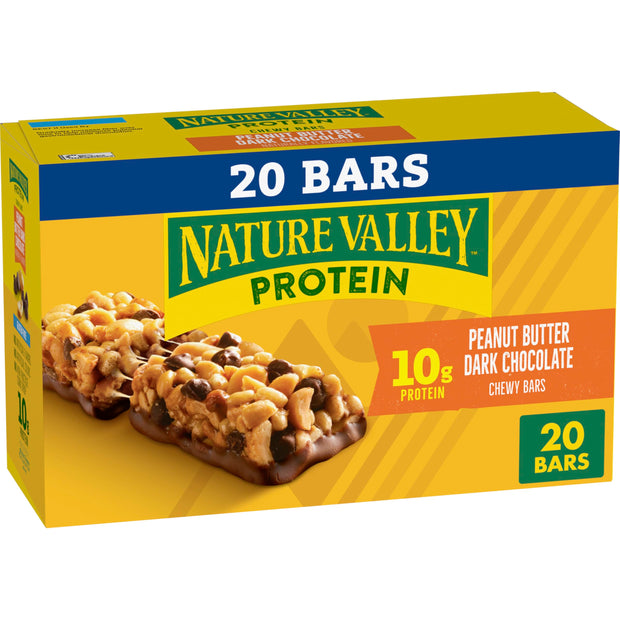 Nature Valley Breakfast Bars, Protein Granola Bars, Peanut Butter Dark Chocolate, Chewy, Gluten-Free, Individually Wrapped, On-the-Go, No Artificial Flavors or High Fructose Corn Syrup, 15-Count Box