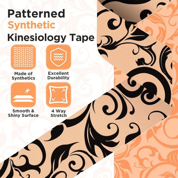 OK TAPE Patterned Kinesiology Tape, Elastic Physical Therapy Athletic Tape for Pain Relief & Muscle Support, Uncut Kinetic Tape, 2in x 16.4ft- 2 Rolls (Rose)
