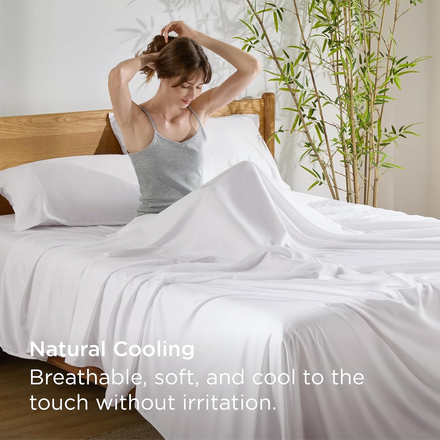 Bedsure King Size Sheet Set, Cooling Sheets King, Rayon Derived from Bamboo, Deep Pocket Up to 16", Breathable & Soft Bed Sheets, Hotel Luxury Silky Bedding Sheets & Pillowcases, White