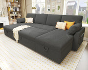 VanAcc Sleeper Sofa, Sofa Bed- 2 in 1 Pull Out Couch Bed with Storage Chaise, Sleeper Couch for Living Room, Grey Linen