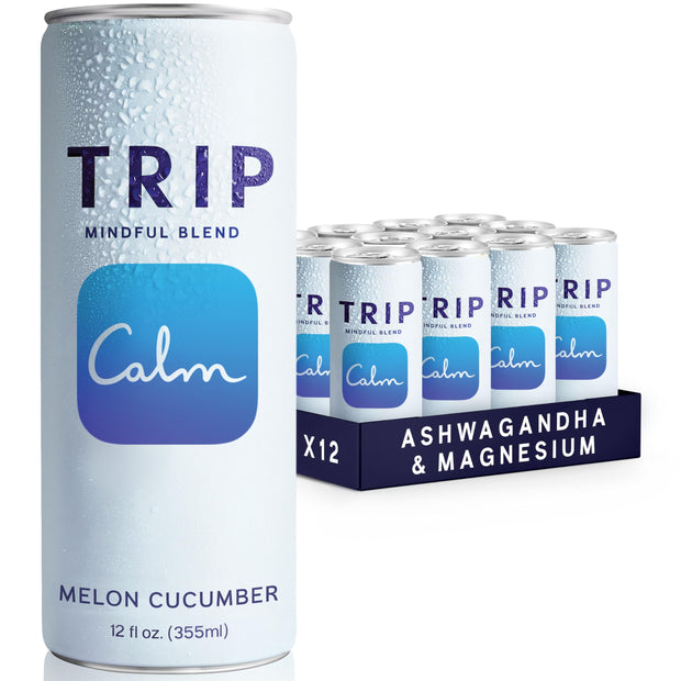 Trip Mindful Blend, Lightly Sparkling Adaptogen Seltzer, Mocktail w/ 120mg Magnesium Citrate with Ashwagandha, Lions Mane & L Theanine, No Added Sugar, Vegan, Peach Ginger, 12 Oz, 12Pk