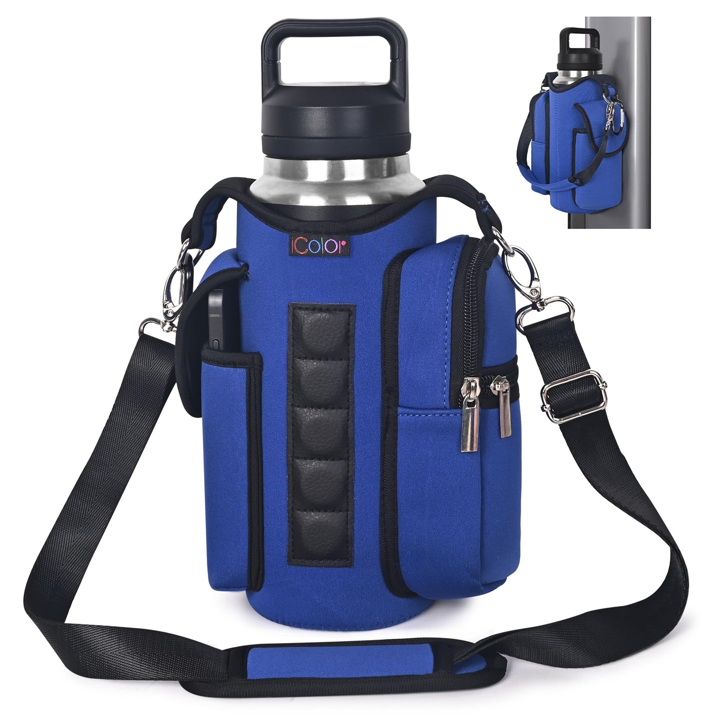 icolor Magnetic Gym Bag Water Bottle Carrier Holder with Phone Pockets & Shoulder Strap,5 Built-in Magnets Gym Bottle Pouch Sleeve,Magnetic Bag Gym Accessories Organizer for Men Women