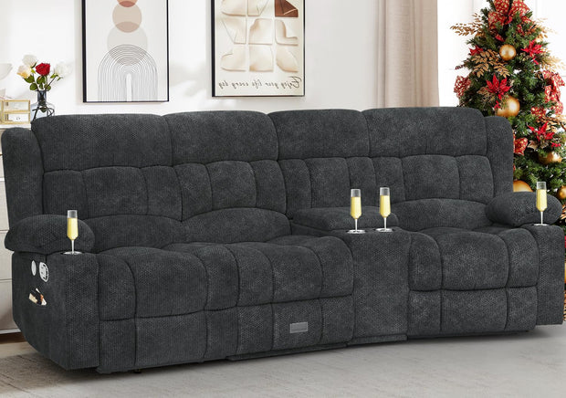 Loveseat Recliner Sofa, Flip Middle Backrest Design PU Leather 3 Seat Reclining Sofa with Storage Drawer, Manual Couch for Living Room (Ivory White, PU)