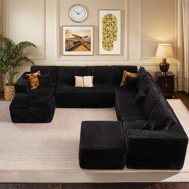 114" Boneless Couches for Living Room, Brown Faux Leather Cloud Sectional Couches with Chaise, Deep Seat L Shaped Modular Sofa, No Assembly Required Sofas in a Box (Right,Faux Leather,Brown)