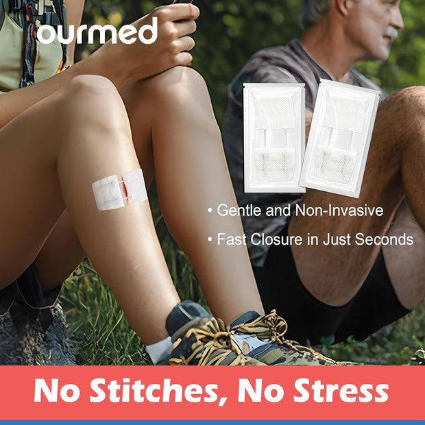 Wound Closure Strips(0.6"x 3.1" - 4 Pcs), Butterfly Bandages for Wound Care, Steri Emergency Laceration Closures Without Stitches for Outdoors Use.