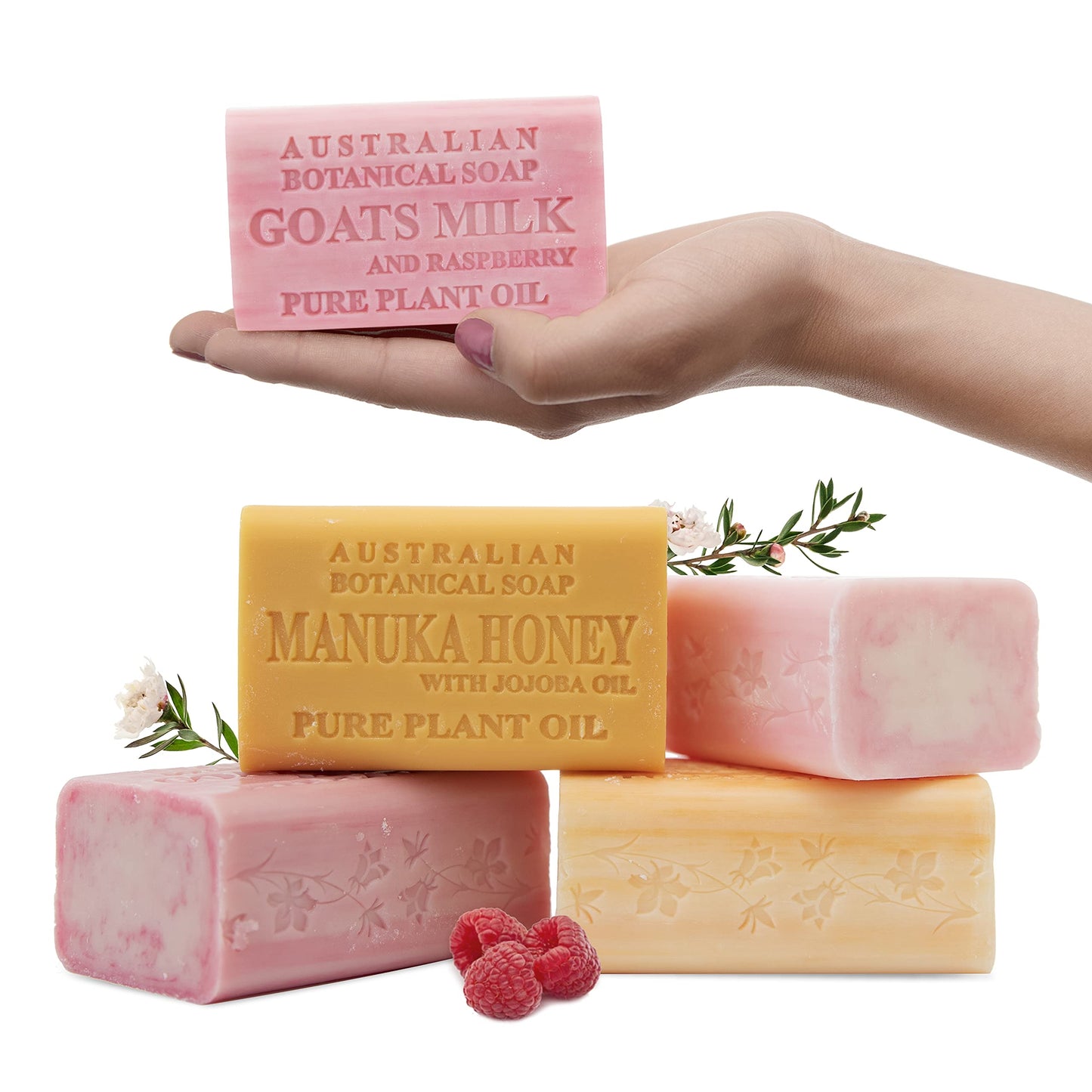 Australian Botanical Soap, Sea Salt, Lemongrass, Pink Lychee, Valencia Orange 6.6 OZ, Luxury Soap Bars Enriched with Shea Butter, Vegan Friendly Assorted Pack of 4