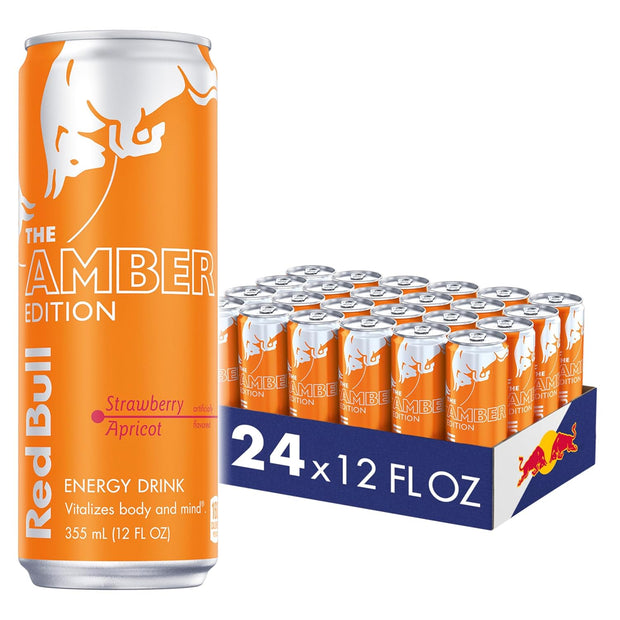 Red Bull Amber Edition Energy Drink, Strawberry Apricot, with 114mg Caffeine plus Taurine & B Vitamins, 12 Fl Oz, Pack of 24 Cans