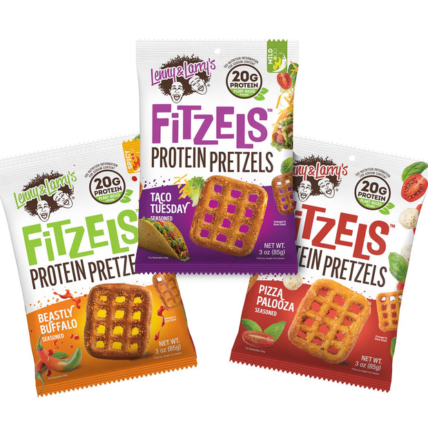 Lenny & Larry's FITZELS Protein Pretzels (Cinnamon Buns) 8 Individual Bags 3 oz Each – High Protein Snacks with 20g of Plant Based Protein – Healthy Vegan Pretzels – Delicious Salty Taste