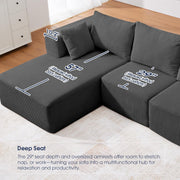 KINGYES Modular Sectional Sofa, 107'' Cloud Couch for Living Room, L Shaped Modern Sectional Sofa with Chaise for Bedroom, Grey