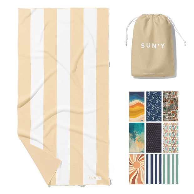 SUN'Y Waffle Microfiber Beach Towel – Sand Free, Quick Dry, Ultra Absorbent, Lightweight & Compact Travel Towel with Carry Bag - Large (63” x 31.5”), Boho