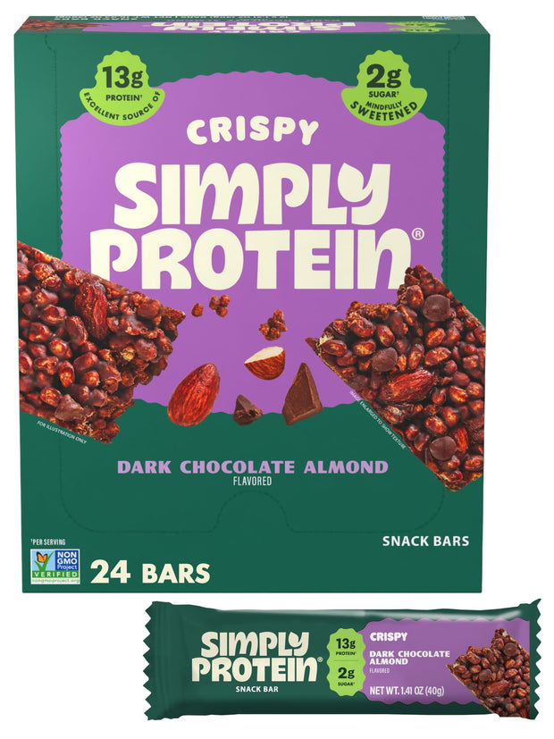 Simply Protein - Lemon Coconut Crispy Bars - Plant Based Protein Bars - Low Carb, Low Sugar, High Fiber - 13g Protein, 2g Sugar, 7g Fiber - Vegan, Gluten Free, Non GMO, Kosher - 24 Bars
