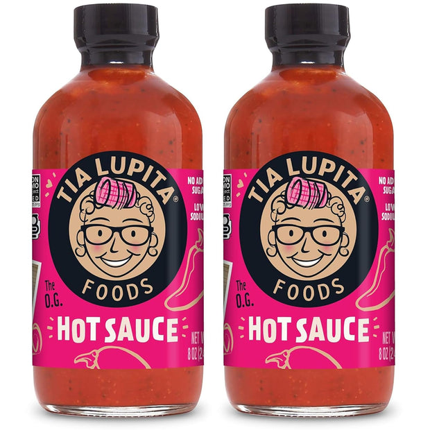 Tia Lupita Hot Sauce 8 Oz (Pack of 2) - Flavorful Heat, Medium Spice with Smoky-Sweet Flavor - Gluten-Free, Non-GMO, Sugar-Free, Low Sodium, Keto-Friendly, No Carbs - Made with Red Jalapeño Peppers