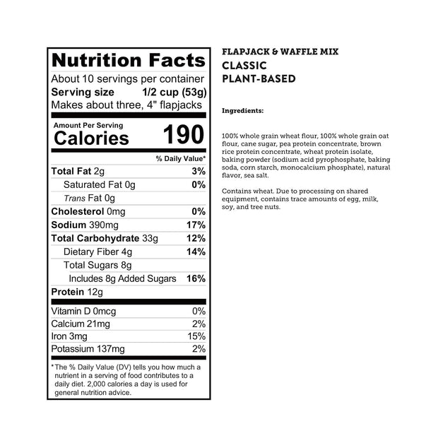Kodiak Cakes Plant Based Flapjack, Pancake & Waffle Mix, Classic, High Protein,100% Whole Grains (Pack of 6)