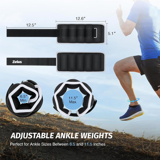 ZELUS 1 Pair Adjustable Ankle Weights, 2 4 6 8 10 lb Modularized Leg Weight Straps for Women Men, Weighted Ankle Weight Set with Removable Sandbags, 1-5 lb per Ankle Strap for Gym Yoga Jogging Walking