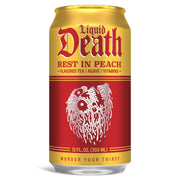 Liquid Death, Rest in Peach Iced Tea, 12-Pack (12 oz Cans), Peach Flavored Back Tea, Low Calorie, No Artificial Sweeteners, B12 & B6 Vitamins