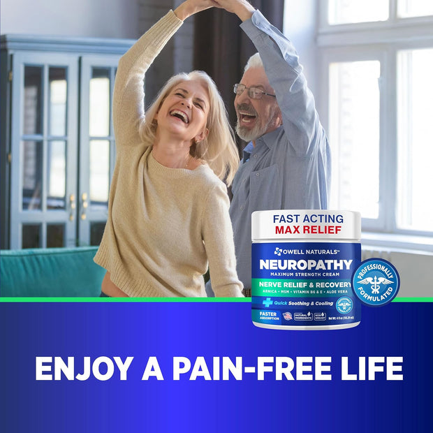 OWELL NATURALS Neuropathy Cream Extra Strength Nerve Relief Cream for Foot, Hands, Legs, Toes with Arnica, Vitamin B6, Aloe Vera, MSM - Made in USA