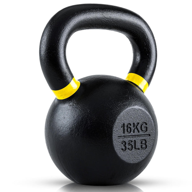 Single Cast Iron Kettlebell | Powder Coated - Wide Handle Weights for Core & Glute Workouts; Swings, Squats, Deadlifts; Strength, Endurance & Flexibility for Men & Women