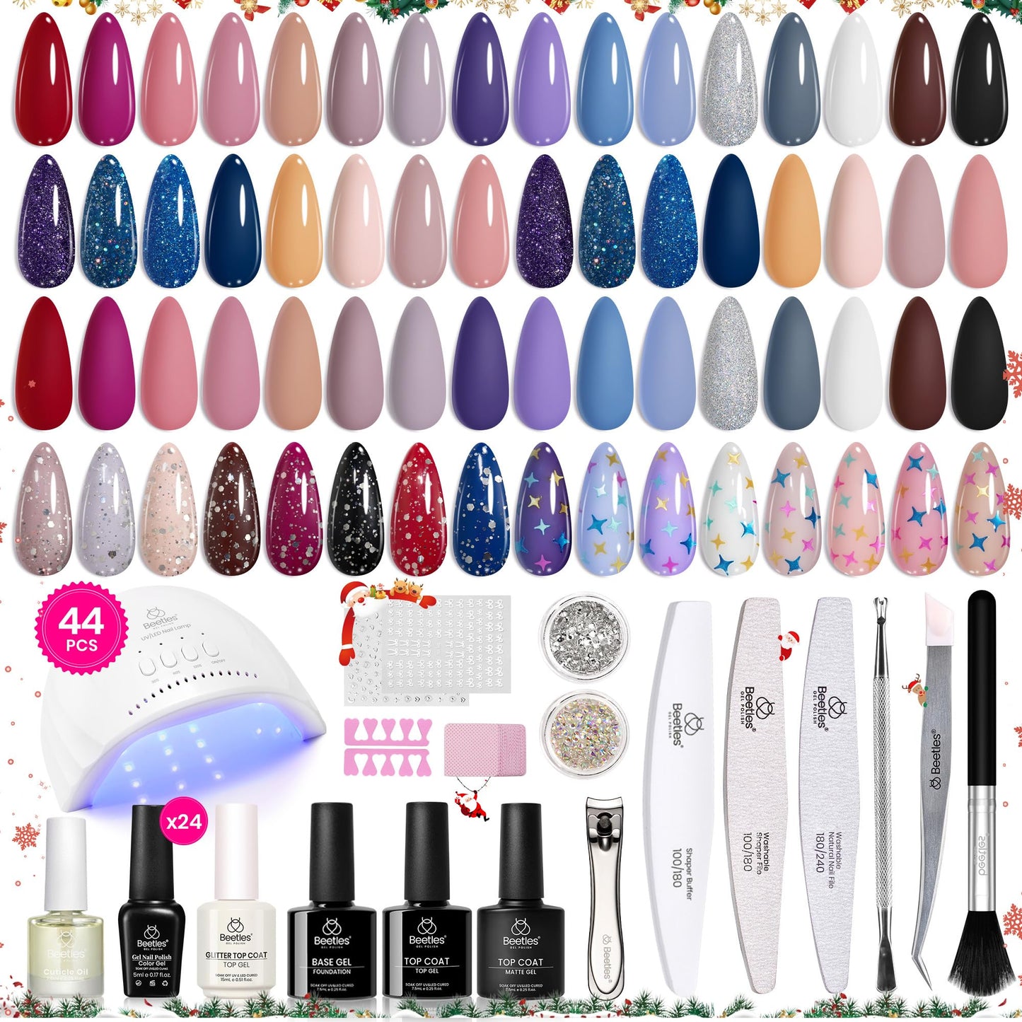 Beetles Gel Nail Polish Set,119 PCS 100 Colors Gel Polish Kit Base Glossy Matte Glitter Top Coat Neon Glitter Pearl Cat Eye White Red Pink Nude Nails Gift for Women Beetles Infinite Styles 100 Colors
