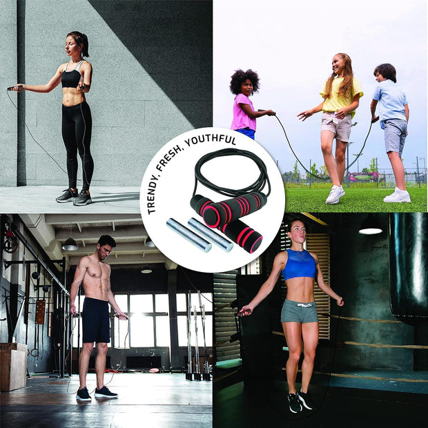 Weighted Jump Rope Workout (1LB) - Tangle-Free Ball Bearing Speed Skipping Rope for MMA Boxing Weight-loss Crossfit Fitness Home Exercise - Adjustable Rope Foam Handles for Men Women Cardio Training