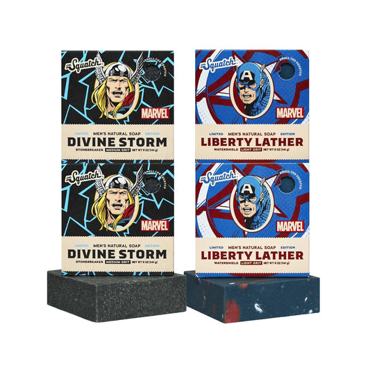 Dr. Squatch Avengers Natural 4 Soap Gift Set - Cold Process Soap with No Harsh Chemicals - Divine Storm, Liberty Shield
