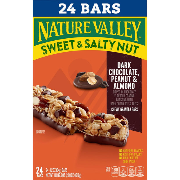 Nature Valley Sweet and Salty Nut Granola Bars, Dark Chocolate Peanut Almond, 24 Bars, 28.8 oz