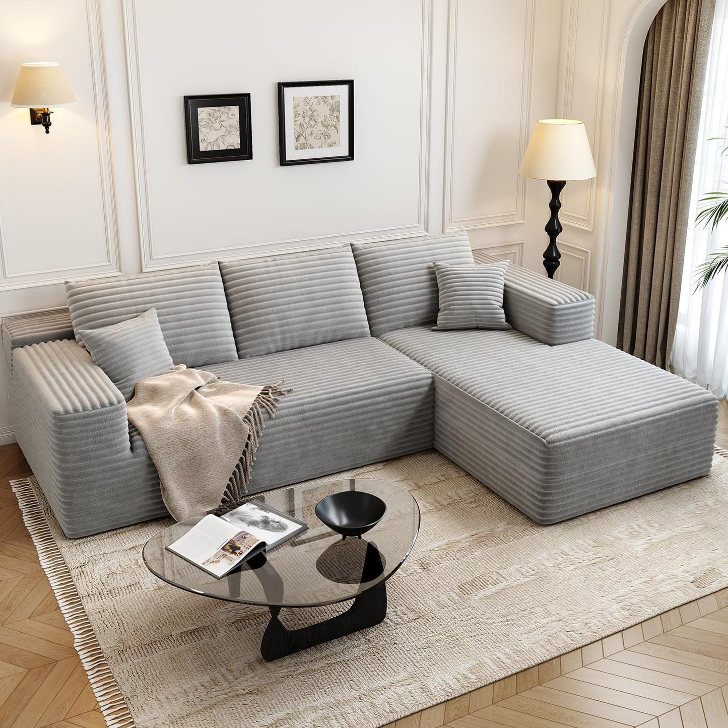 107.5" Cloud Modular Sectional Sofa with 1 Ottoman,Modern Minimalist Upholstered Couches, Comfort U Shaped Sofa for Living Room,Deep Seat Corner Couch，No Assembly Required (Black,Left Facing Chaise)