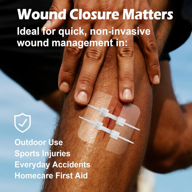 Wound Closure Strips(0.6"x 3.1" - 4 Pcs), Butterfly Bandages for Wound Care, Steri Emergency Laceration Closures Without Stitches for Outdoors Use.