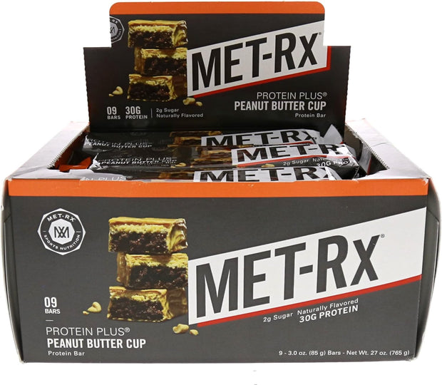 MET-Rx Protein Plus Bar, Great as Healthy Meal Replacement, Snack, and Help Support Energy, Gluten Free, Peanut Butter Cup, With Vitamin A, Vitamin C, and Zinc to Support Immune Health, 85 g,9 Count