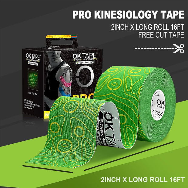 OK TAPE PRO Kinesiology Tape Uncut Roll, Elastic Physical Therapy Athletic Tape for Pain Relief, Muscle Support, Kinetic Tape, Water Resistant, 2in X 16.4ft -Black Gray