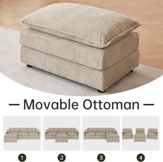 Modular Sectional Sofa, 112.2 Inch L Shaped Couch Set with Armrests, 3-Seater Comfy Cloud Couches with Movable Ottoman for Living Room Apartment, Coffee with 1 Ottoman