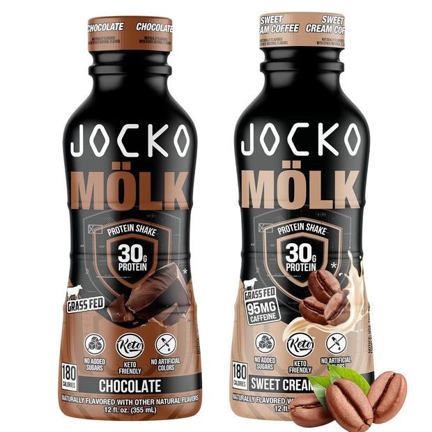 Jocko Fuel Mölk RTD Protein Shakes Bundle - Chocolate & Sweet Cream Coffee (24 Pack)