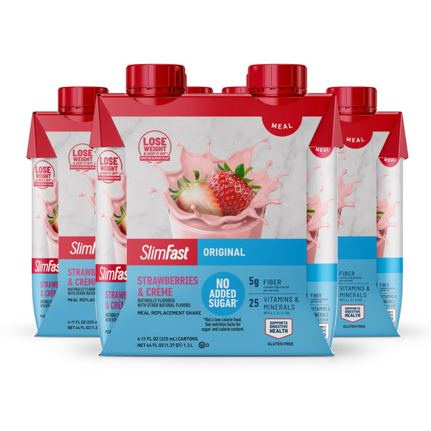 SlimFast Meal Replacement Shake, Original Cappuccino Delight, No Added Sugar, Meal Replacement Shakes, 10g Ready to Drink Protein, 5g Fiber, 25 Vitamins and Minerals, 11 Fl. Oz, 12 Count