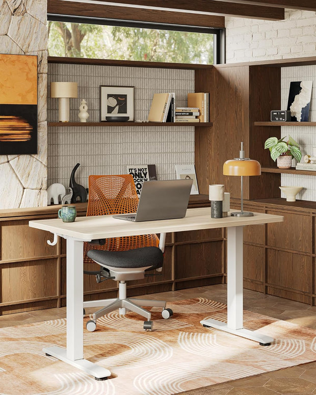 TIQLAB 55 * 24 Inches Electric Standing Desk, Adjustable Height Stand up Desk, Sit Stand Home Office Table with Splice Board, Light Walnut