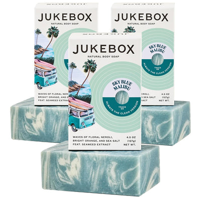 JUKEBOX Soap, Sky Blue Malibu, Natural Bar Soap for Women, Cold Process, Bath Soap with No Harmful Ingredients, Created for All Skin Types, Neroli, Orange, Sea Salt-a Dr. Squatch Brand-4.5oz, 3 Pack