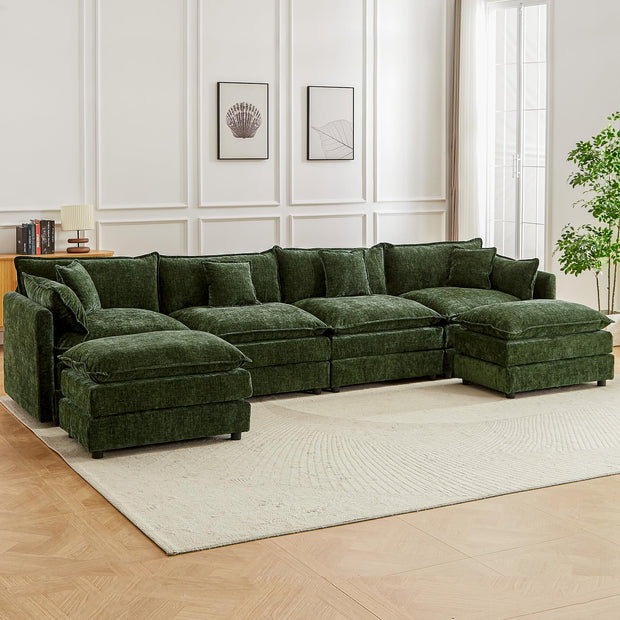 Modular Sectional Sofa, 112.2 Inch L Shaped Couch Set with Armrests, 3-Seater Comfy Cloud Couches with Movable Ottoman for Living Room Apartment, Coffee with 1 Ottoman