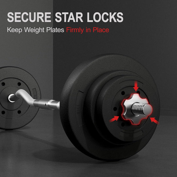 Yaheetech Barbell Set - Olympic Curl Bar & Weights (66LB, 55LB, 44LB) with Chrome Finish & Black Color