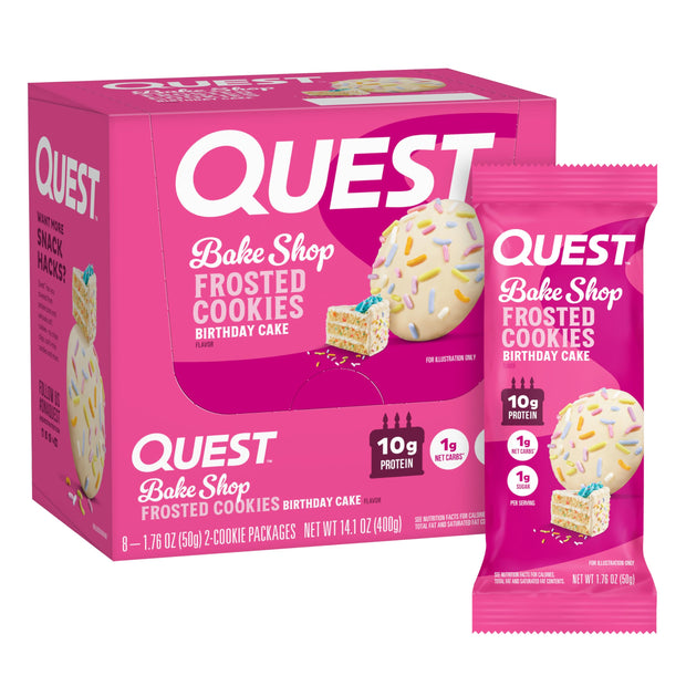 Quest Nutrition Frosted Cookies Twin Pack, Strawberry Cake, 1g Sugar, 10g Protein, 2g Net Carbs, Gluten Free, 16 Cookies