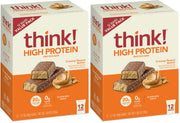 think! Protein Bars, High Protein Snacks, Gluten Free, Kosher Friendly, Creamy Peanut Butter, Nutrition Bars, 2.1 Oz per Bar, 12 Count (Packaging May Vary)