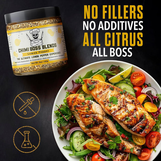 Lemon Pepper Seasoning by Chimi Boss Blends, 5oz – Bold Zesty Citrus & Cracked Pepper Spice Blend, – Gourmet All-Natural Rub for Chicken, Fish, Veggies, Grilling, Air Fryer & Everyday Cooking