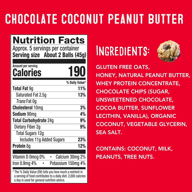 simplyFUEL Whole Food Protein Balls with Probiotics - Chocolate Coconut Peanut Butter Snacks - 8g Protein Snack - Gluten Free Energy Balls