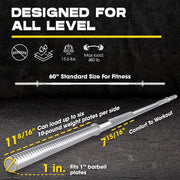 Yes4All 480LB Standard Straight Barbell 60" & EZ Curl Bar 47", Weight Bar 1" Diameter - Star Lock Collars & Rubber Ring for Deadlifts, Squats