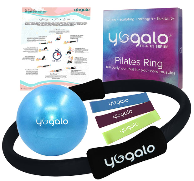 Pilates Ring and Ball Set with 3 Resistance Bands - Pilates Equipment for Home Workout - Magic Circle Pilates Ring 14 Inch to Tone, Sculpt and Strengthen - Fitness Ring for Yoga and Pilates