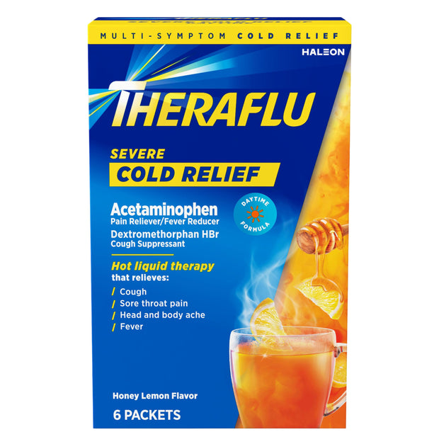 Theraflu Daytime Severe Cold Relief Powder, Honey Lemon Flavor, 6 Count